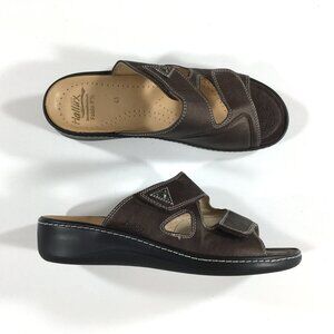 Hallux Fidelio Slide Wedge Sandals EUR 41 Brown Black Leather